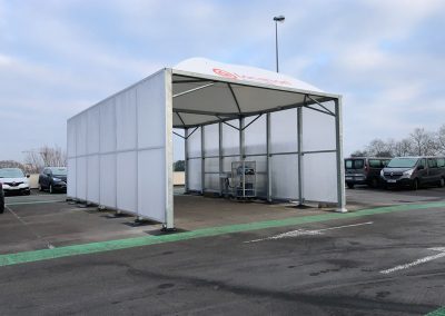 Texabri a conçu et fabriqué l'abri drive de parking de l'hypermarché Leclerc de Rezé